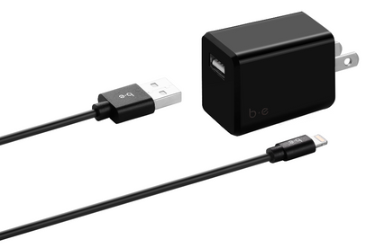 Blu Element 2.4A Single Wall Charger with Lightning Cable Black